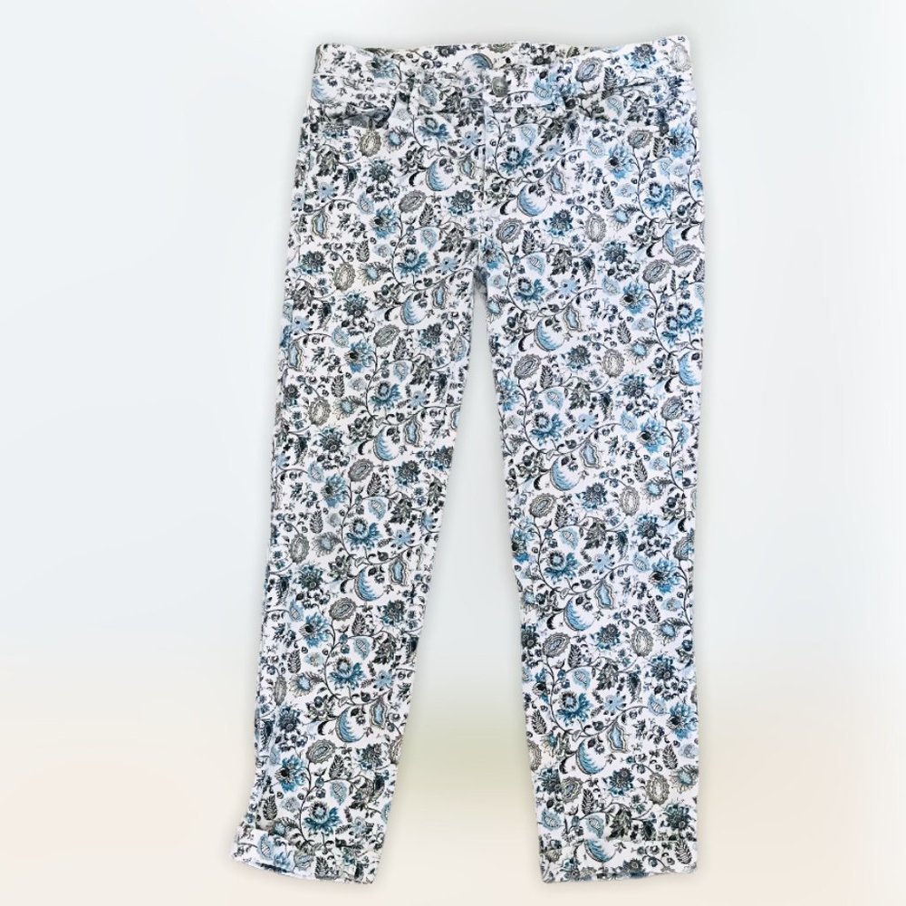 Loft Light Grey Blue Floral Straight Leg Size 6